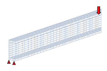 図1 チャンネル型断面単純梁のソリッド要素FEMモデル